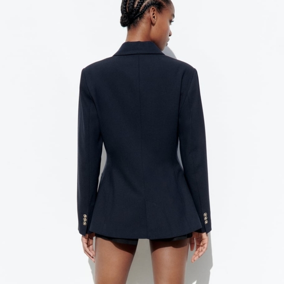 ZARA * DOUBLE BREASTED BLAZER NAVY PIQUE BLAZER - Picture 9 of 13